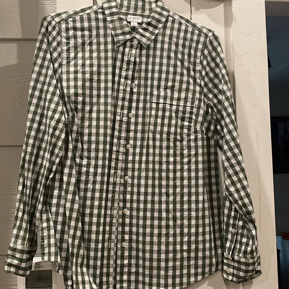J.Crew women’s shirt, size large, olive green check - Picture 4 of 5